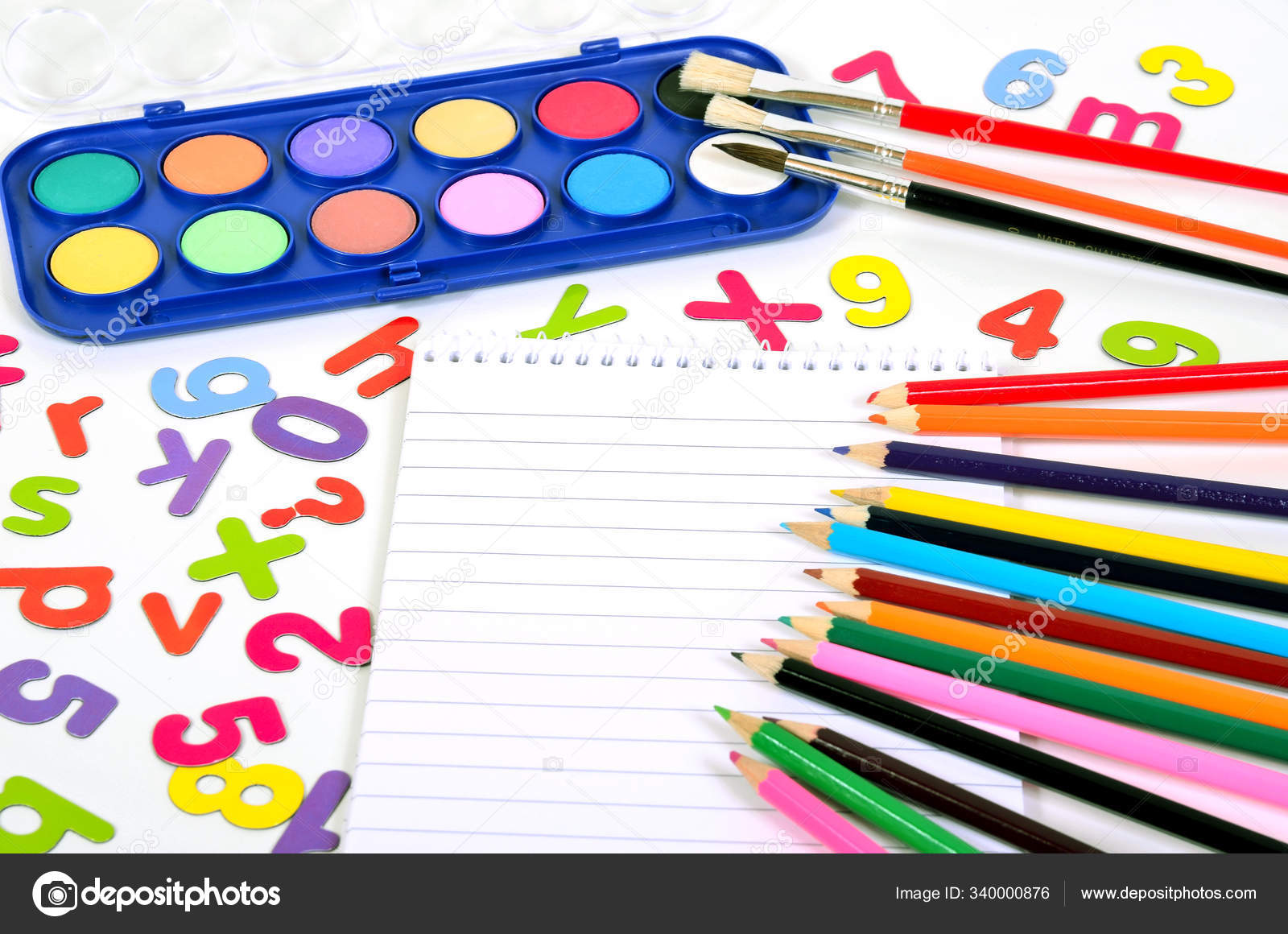 School Brush Pens Colorful Letters Numbers Stock Photo by